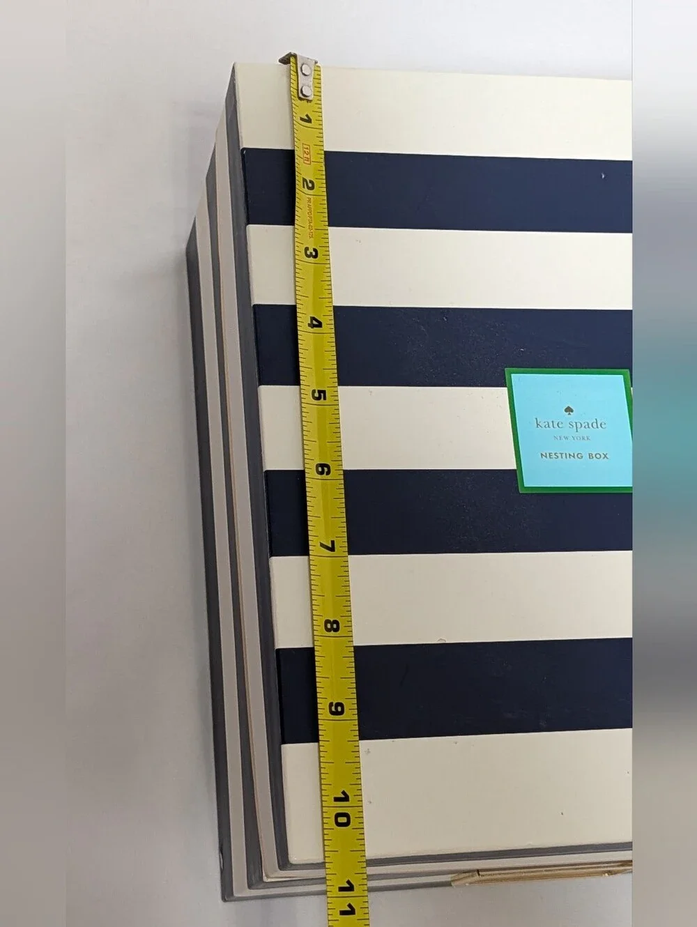Kate Spade New York Navy Stripe Nesting Storage Box Gold Accent